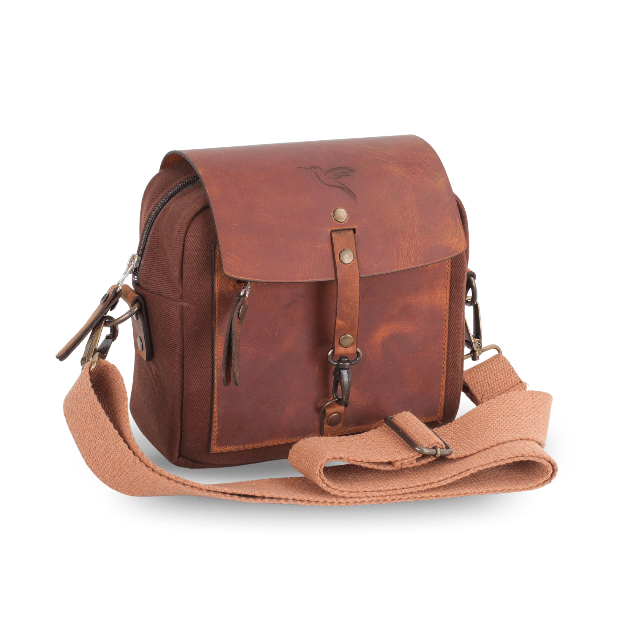 Mini Leather & Canvas Messenger Bag (Crossbody Style) - canvasbag