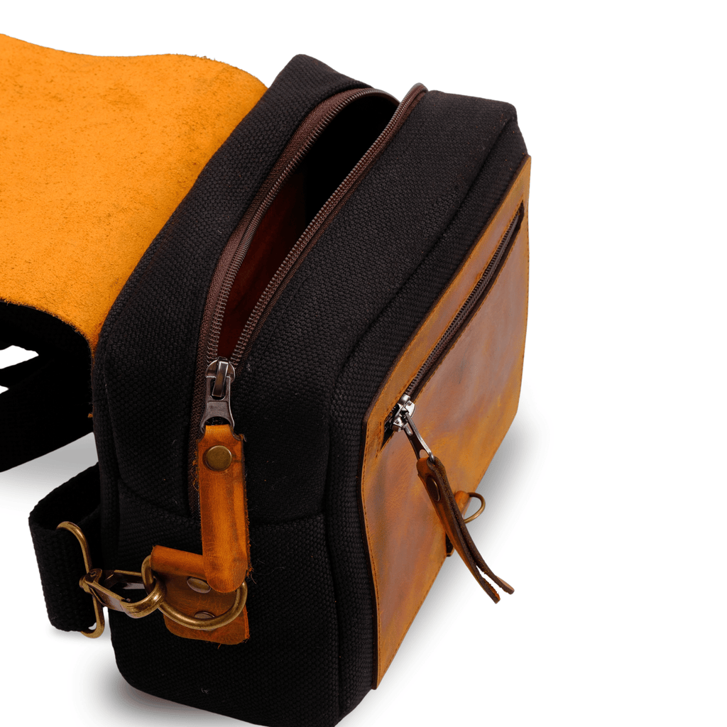 Mini Leather & Canvas Messenger Bag (Crossbody Style) - canvasbag