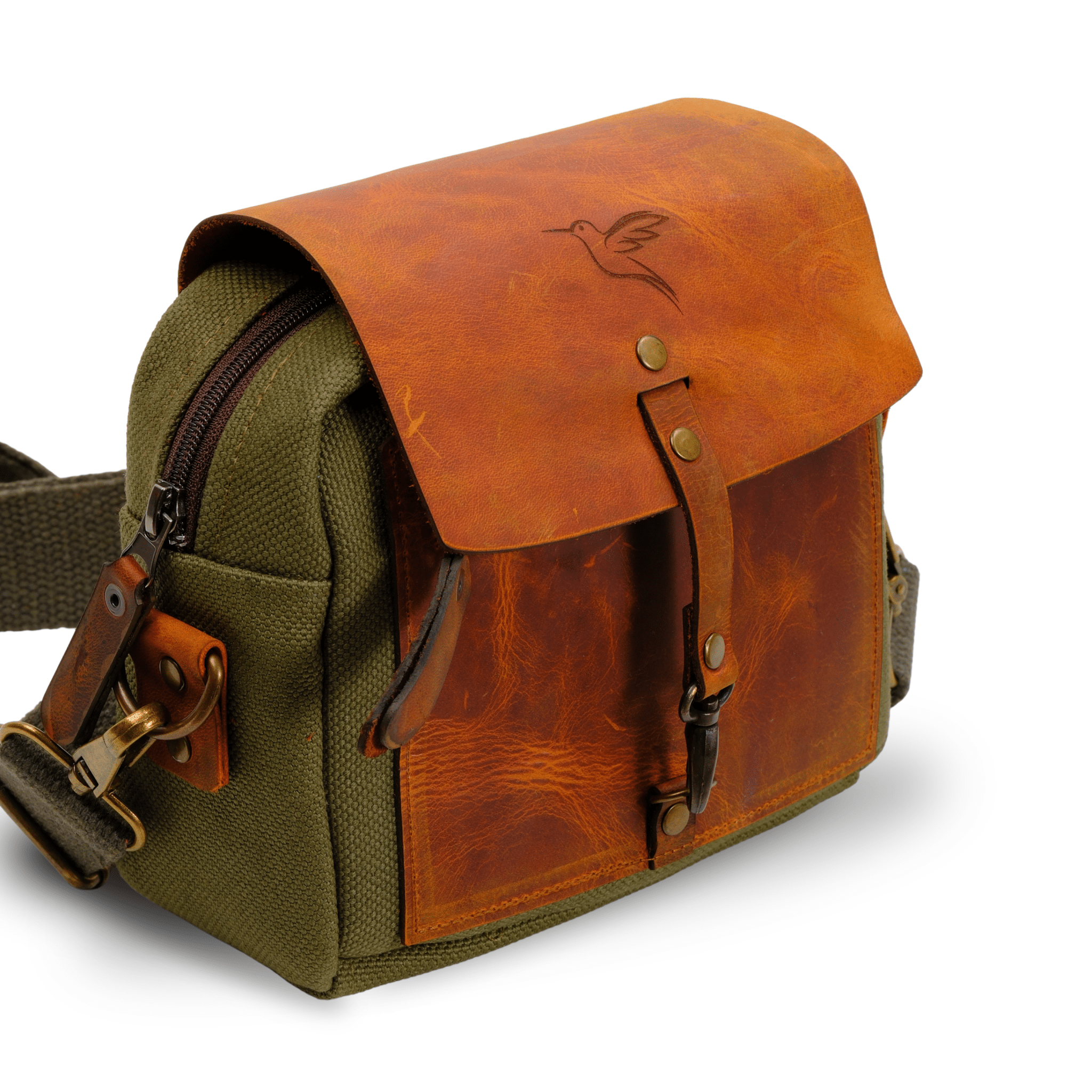 Mini Leather & Canvas Messenger Bag (Crossbody Style) - canvasbag