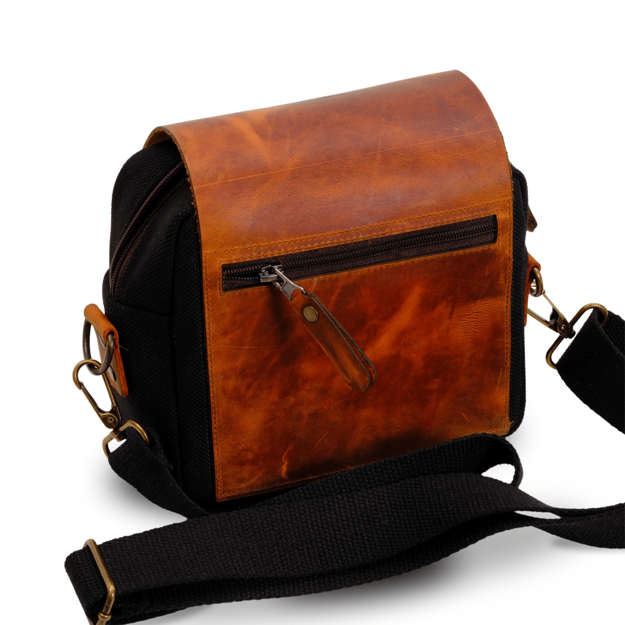 Mini Leather & Canvas Messenger Bag (Crossbody Style) - canvasbag