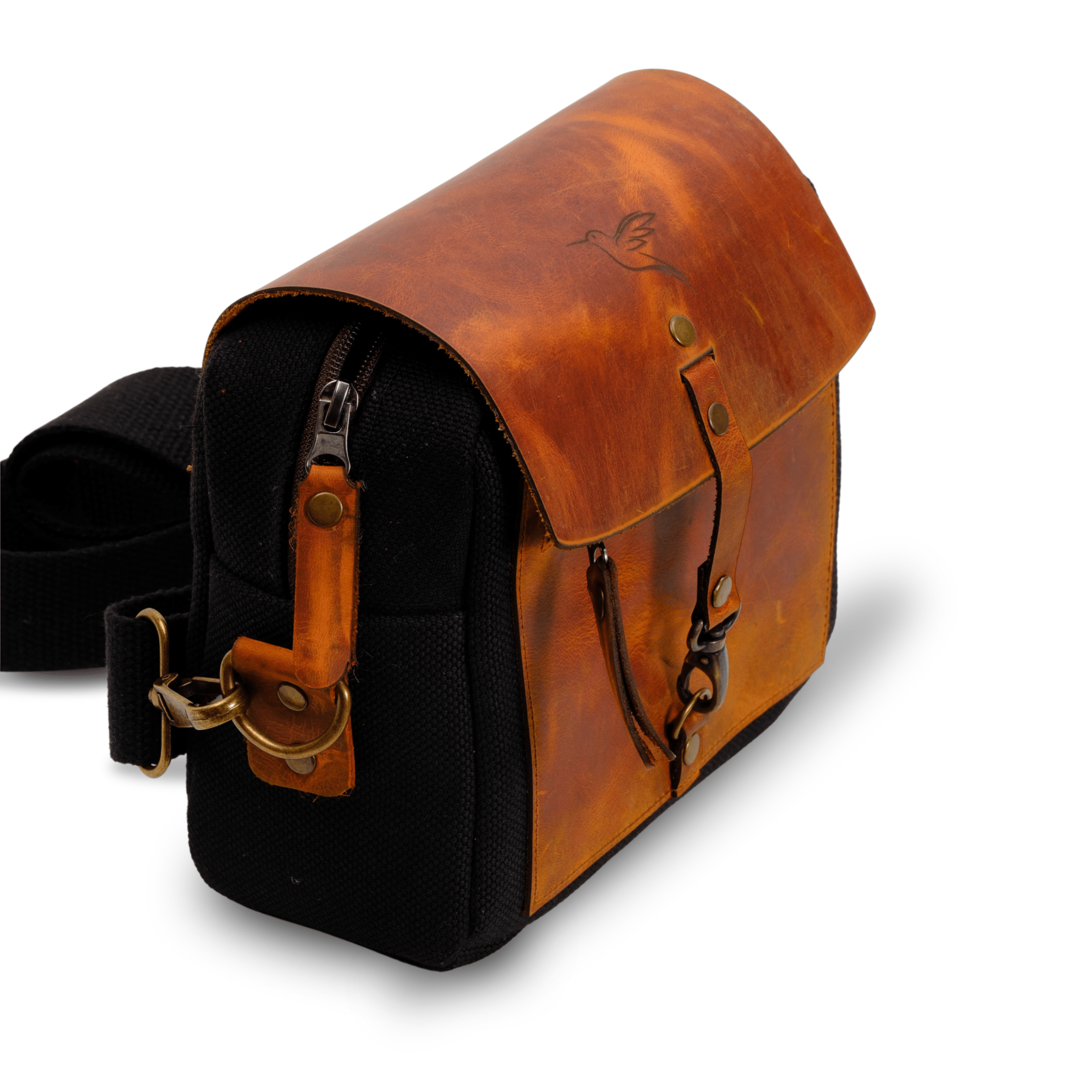 Mini Leather & Canvas Messenger Bag (Crossbody Style) - canvasbag