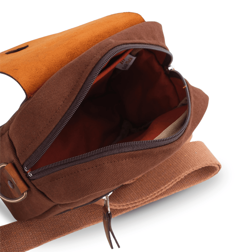 Mini Leather & Canvas Messenger Bag (Crossbody Style) - canvasbag