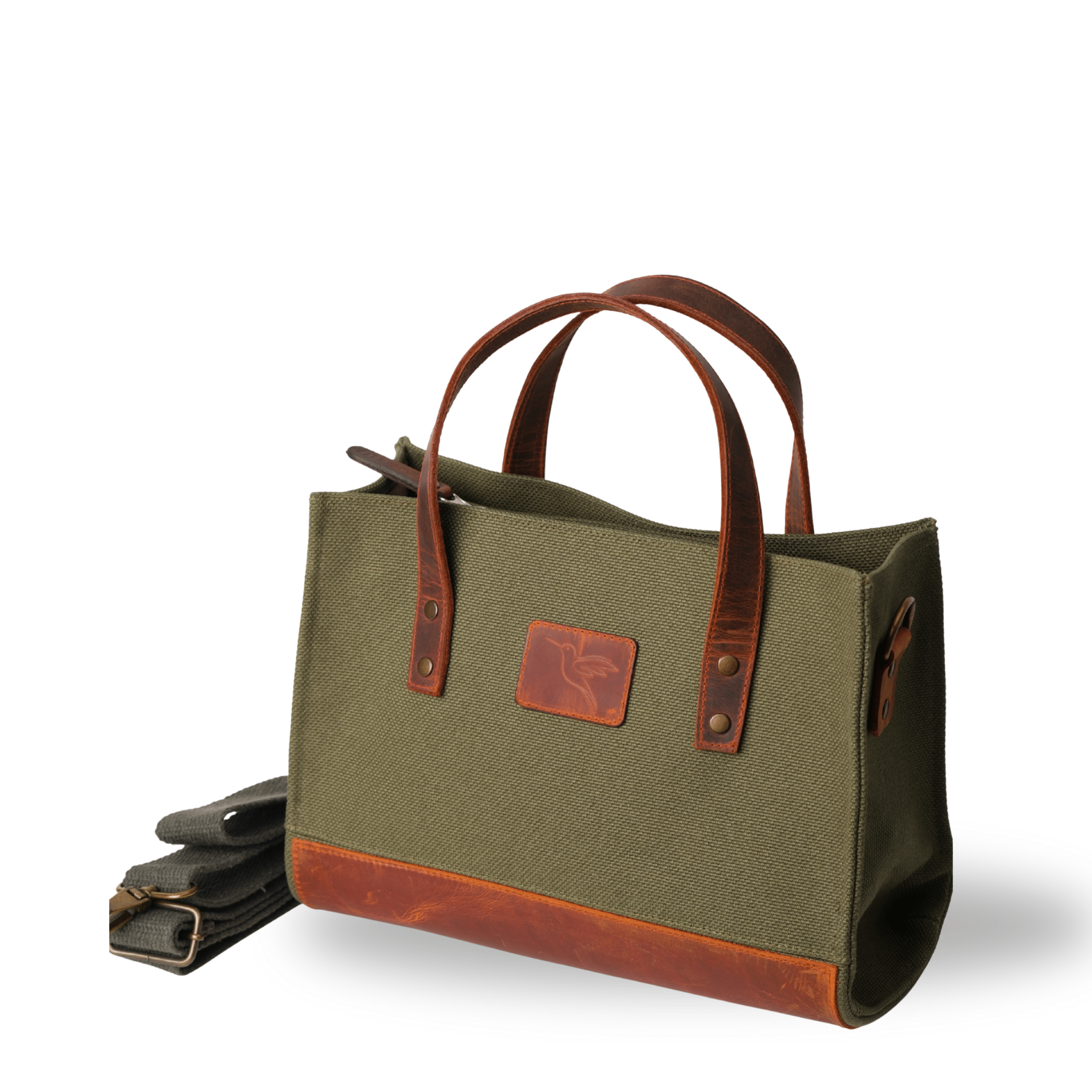 Khaki canvas & leather structured handbag – Nevas collection