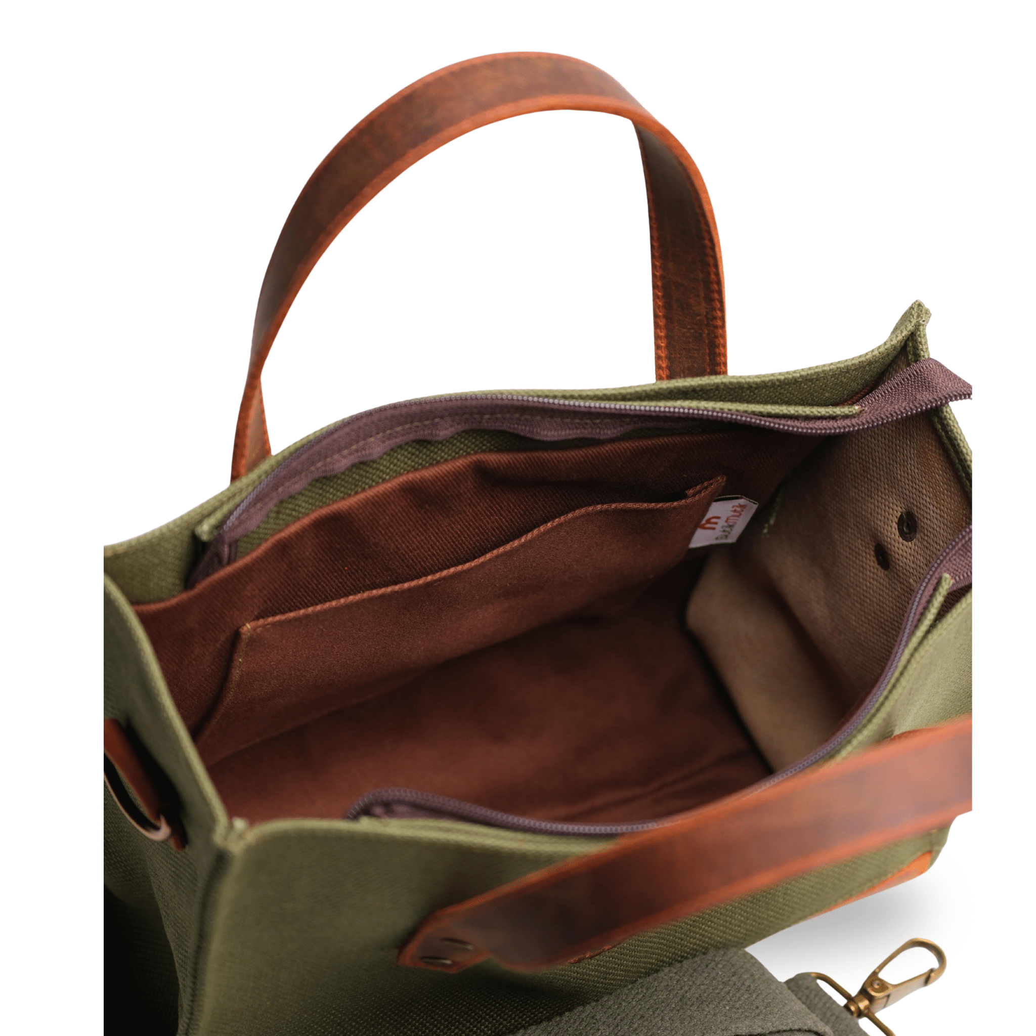 Khaki canvas & leather handbag