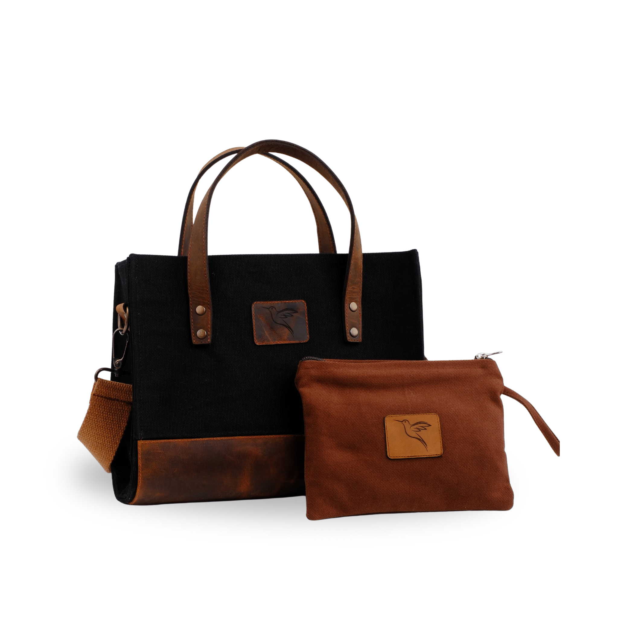 Black canvas & leather crossbody bag with wristlet – Nevas collection