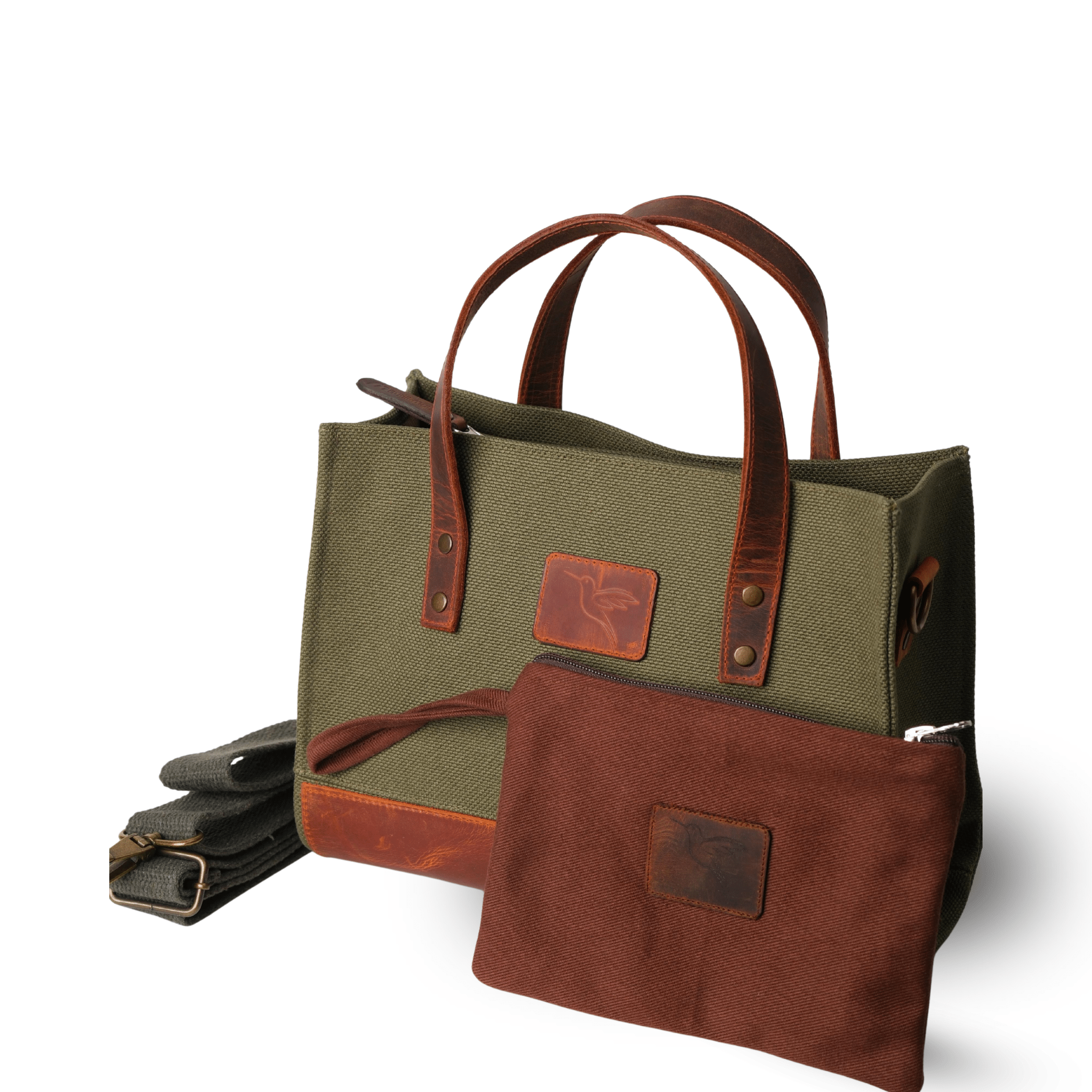 Khaki canvas & leather crossbody bag – Nevas collection