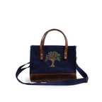 Navy canvas Olive Tree embroidered leather shoulder bag