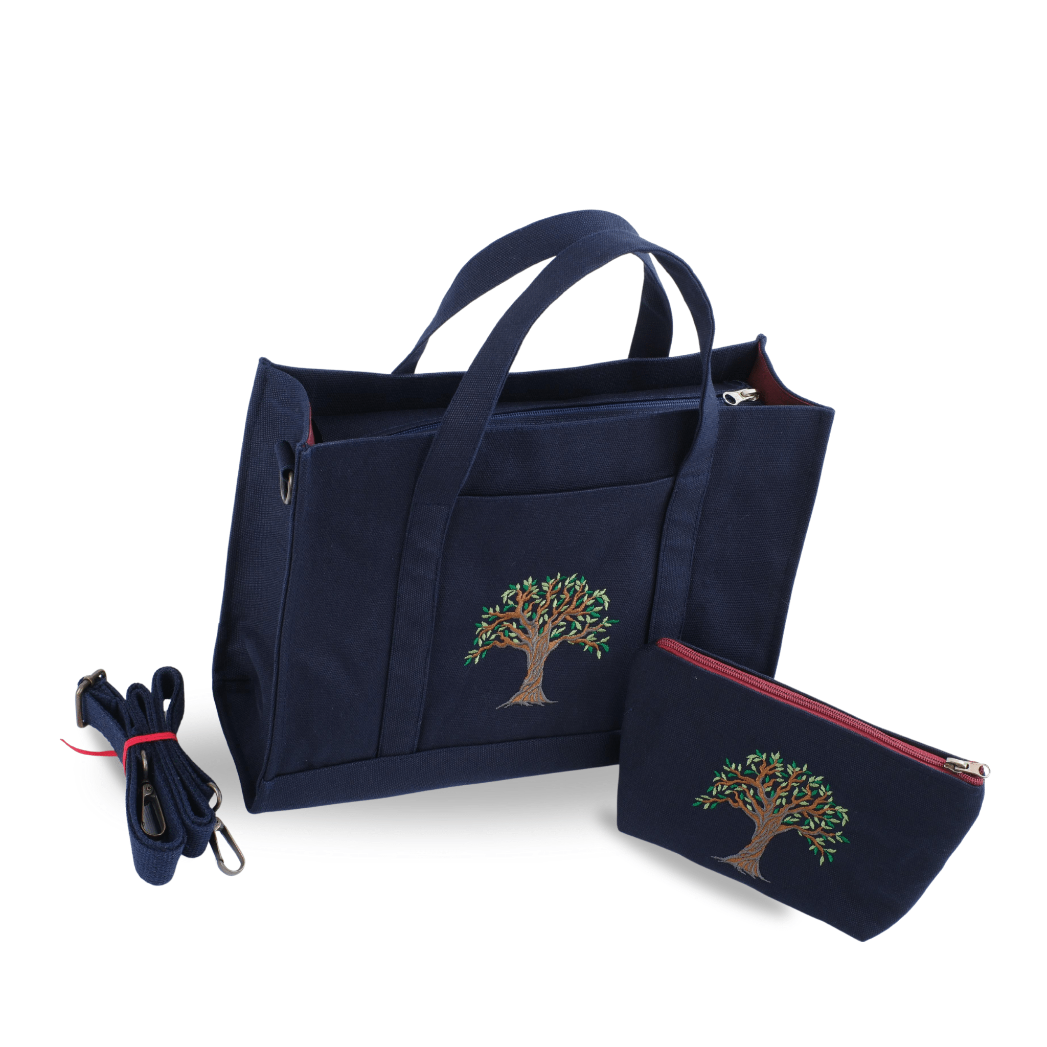 OLİVE TREE - Olive tree embroidered navy canvas bag and wallet – Canvasbag set