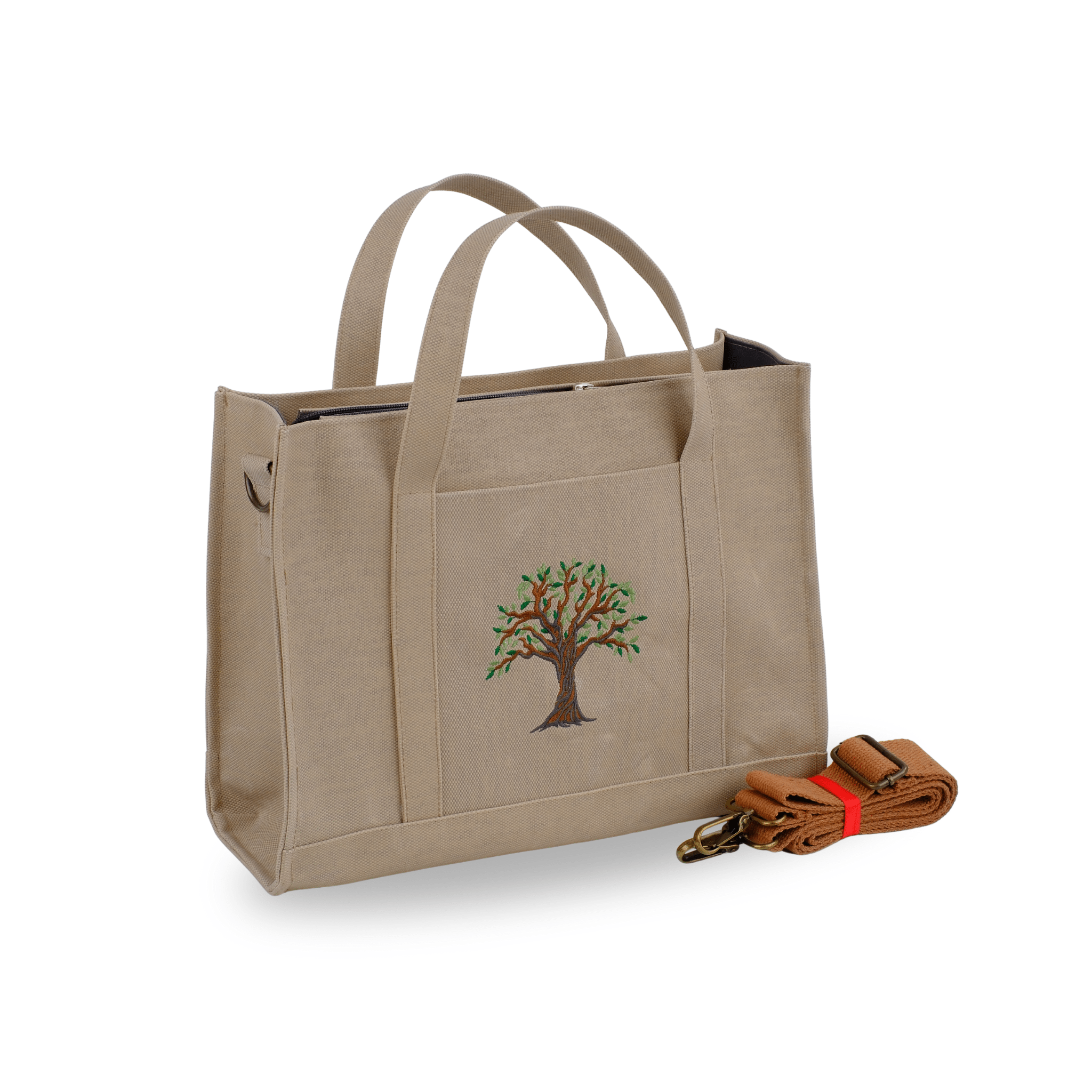 OLİVE TREE - Embroidered olive tree canvas tote and wallet set in beige – Canvasbag
