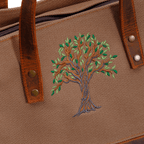 Olive Tree Embroidered Genuine Leather & Canvas Bag - canvasbag