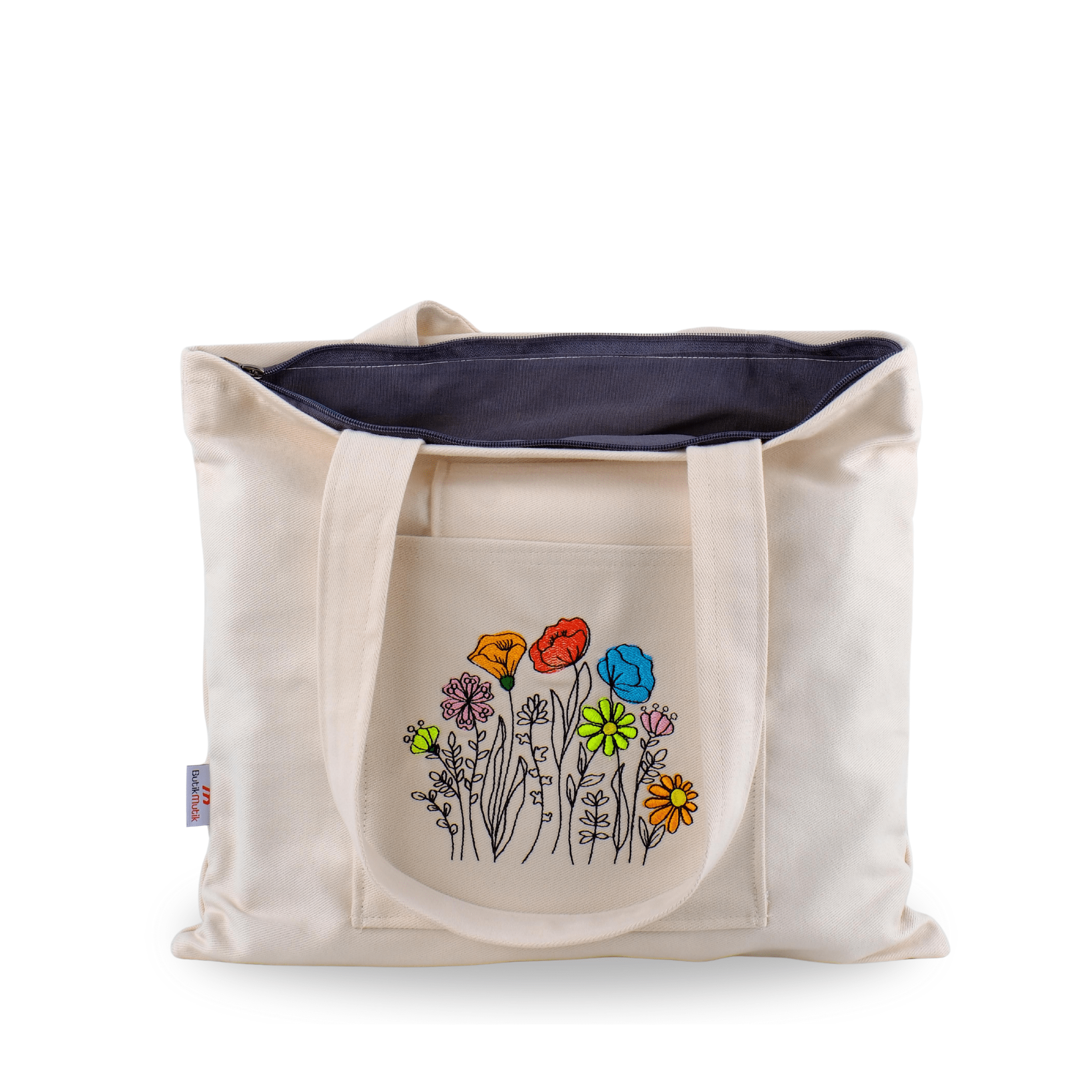 Cream canvas bag and wallet set with red poppy embroidery – Canvasbag
