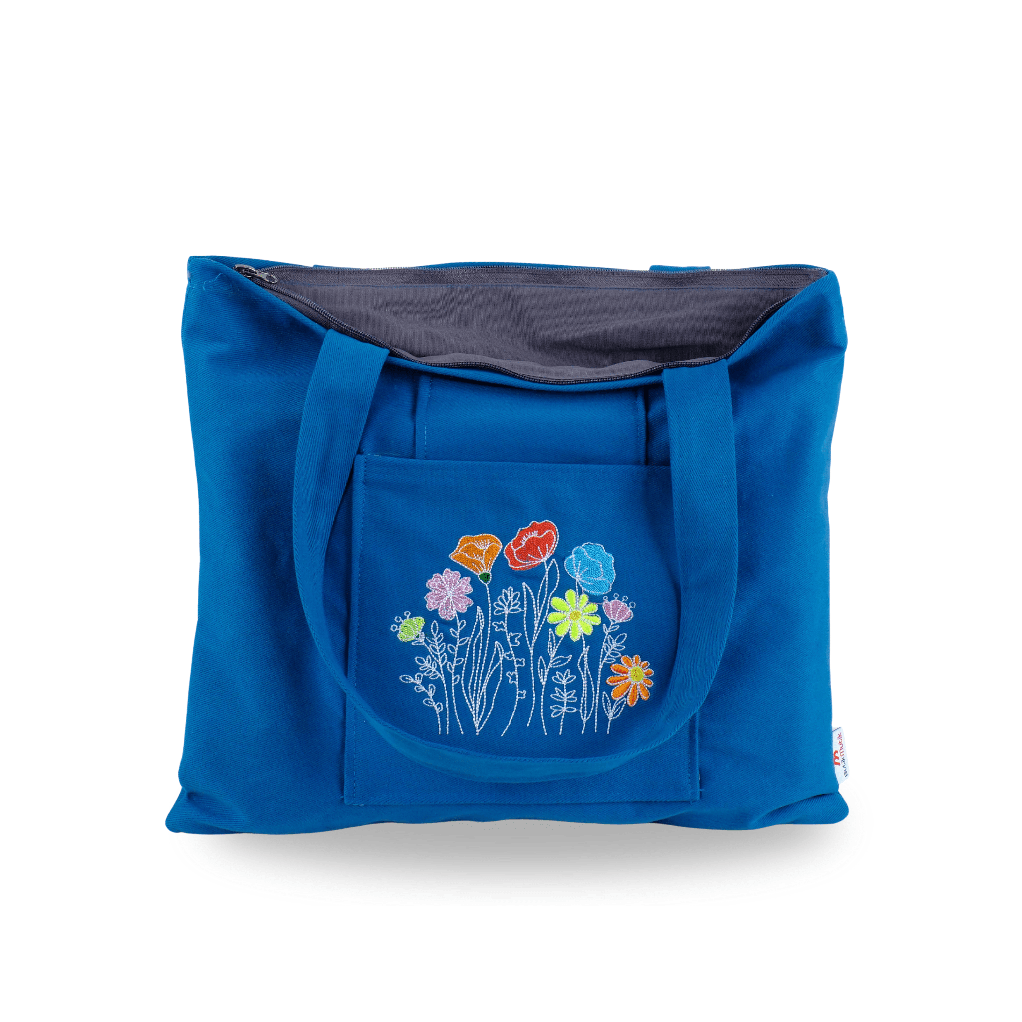 canvas bag with red poppy embroidery – fully lined and washable – Canvasbag