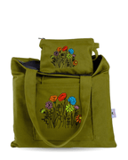 Olive green canvas bag with red poppy embroidery – handmade and eco-friendly – Canvasbag