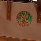 Tree of Life Embroidered Bag | Genuine Leather & Canvas | Zippered Shoulder Bag - canvasbag