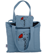 Umbrella Lady embroidered light blue canvas tote bag and wallet