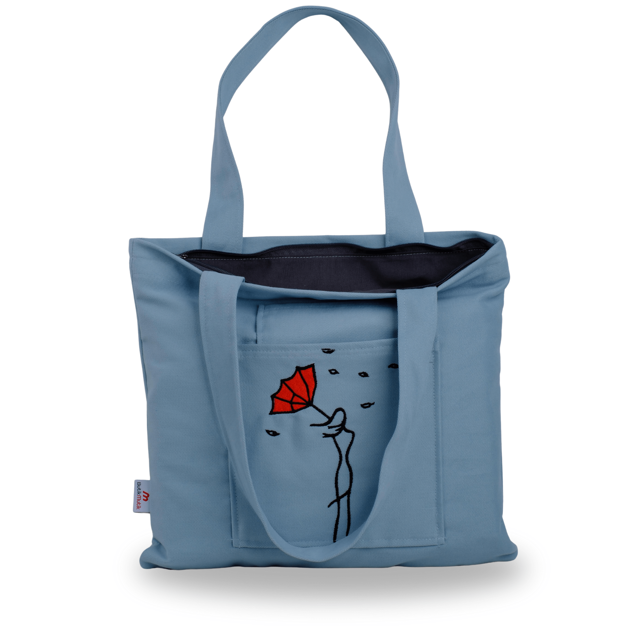 Umbrella Lady embroidered canvas tote bag and wallet