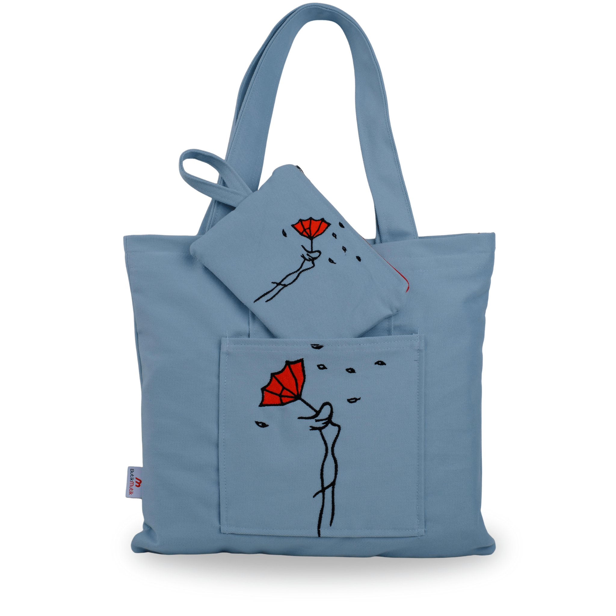 Umbrella Lady embroidered canvas tote bag and wallet